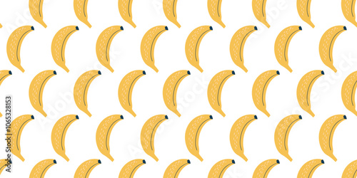 Playful seamless pattern featuring bananas in an organic vector style with flat colors. The design exudes a cheerful, childlike vibe with simplified fruit illustrations