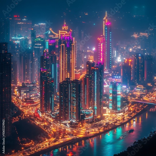 Wallpaper Mural Bright Night City Architecture Landscape Celebrating Vibrant Urban Aesthetics Torontodigital.ca