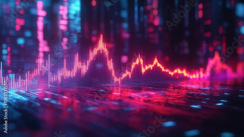 A Neon Red and Blue Line Graph Showing Stock Market Fluctuations