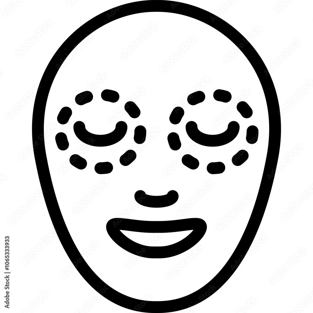 Fototapeta premium A simple line art illustration of a facial mask depicting relaxation with eyes closed and dotted outlines around the eyes