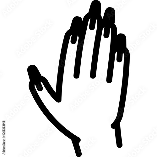 A black outline of a hand with long nails raised against a plain background, symbolizing gestures and communication