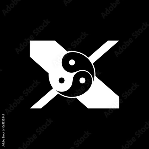 Logos are the letter X and yin yang. Outline and unique.