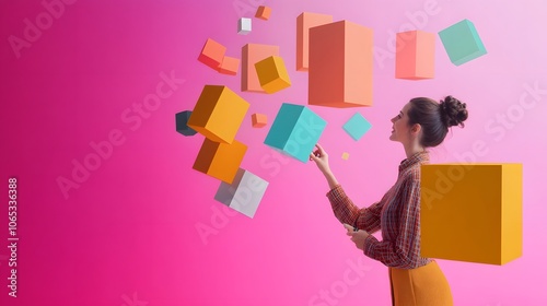 Photography of a brand strategist examining a 3D logo design with 2D brand values floating beside it, merging branding with visual representation, 4k resolution, Plain background