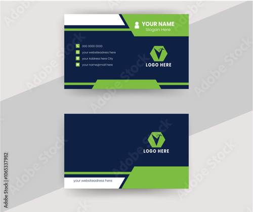 Vector Modern Creative And Clean Business Card Template. Green Dark Business card concept.