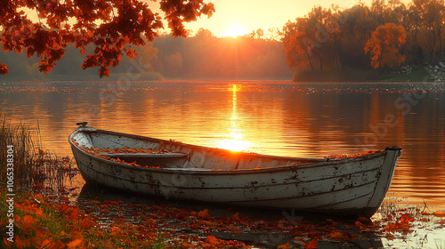  canoe on the shore of a Boundary Waters lake photo