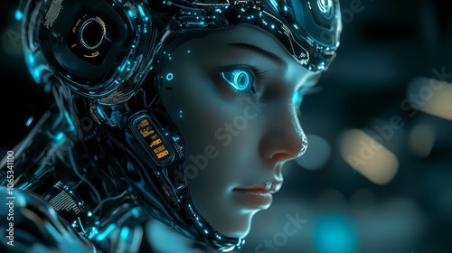 Immerse yourself in the vanguard of technological advancement with our captivating AI-robot face stock image. 