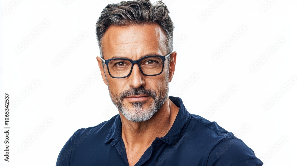 Obraz premium Middle-aged Man in Glasses Headshot Portrait
