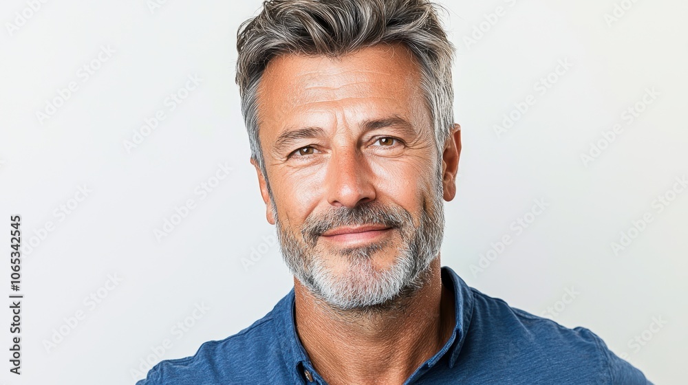 Obraz premium Middle-Aged Man Smiling Against Neutral Background