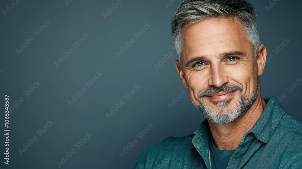 Smiling Portrait of Middle-Aged Man in Casual Attire Smiling Portrait of Middle-Aged Man in Casual Attire