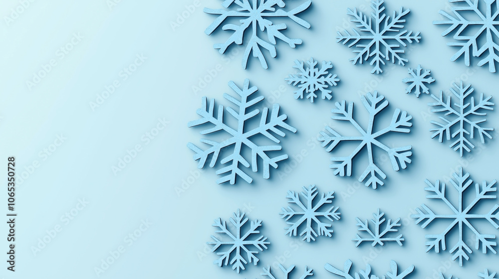 Blue paper cut snowflakes on a light blue background, arranged in a scattered pattern, creating a winter-themed decorative design. Blue paper cut snowflakes on a light blue background, arranged in a scattered pattern, creating a winter-themed decorative design.