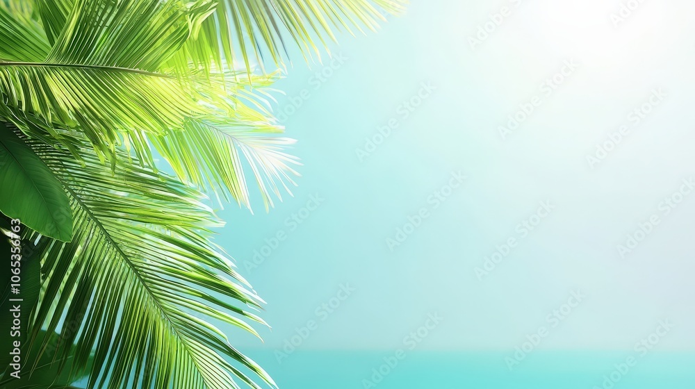 Fototapeta premium Tropical beach with lush green palm trees, isolated to showcase natural beauty