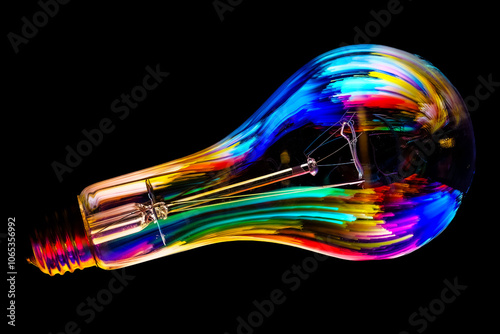 Obraz na płótnie Spectrum Illumination - Light Bulb in Vivid Colors w salonie