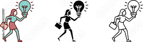 Businesswoman Carrying Lightbulb Idea Concept