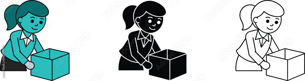 Woman Cartoon Character Reaching Into Box Woman Cartoon Character Reaching Into Box