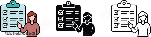 Checklist Presentation Icons Woman, Task, Complete