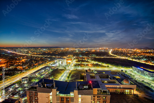 Gaborone aerial view night, central business district, CBD,