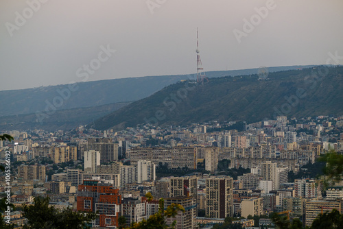 Tbilisi, Georgia - October 20 2024: Cityscape of Tbilisi under Mount Mtatsminda photo