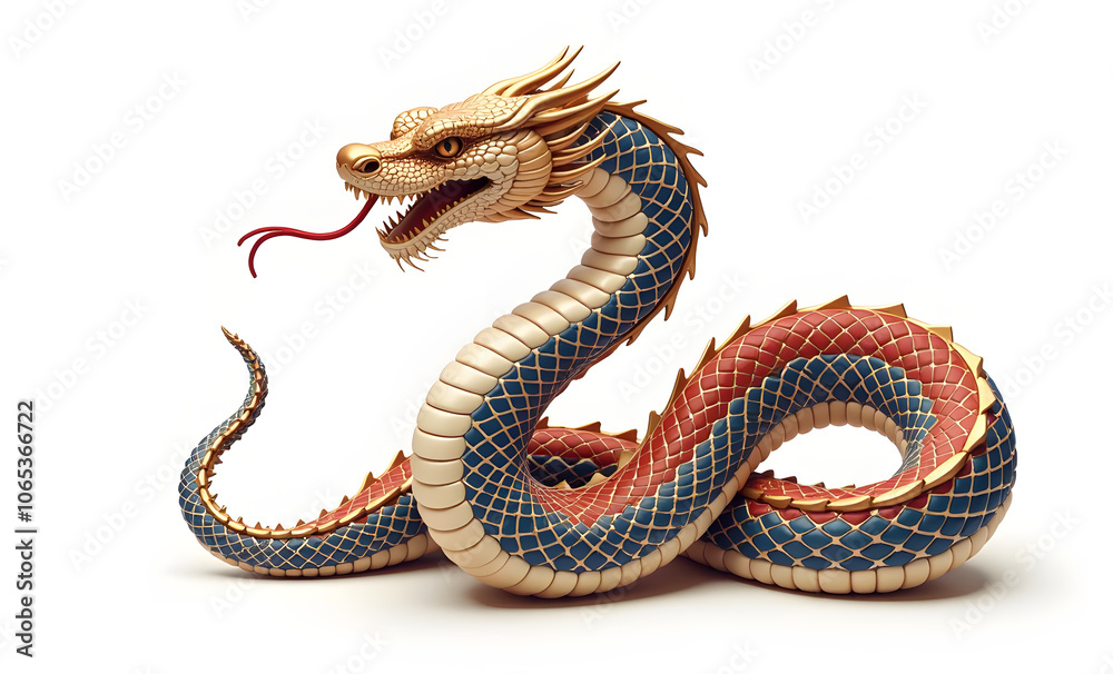 Fototapeta premium Snake on white isolated background symbol of New Year and Christmas 2025. illustration is related to nature, animals, ecology or symbolism.