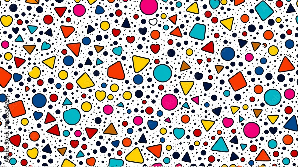 Obraz premium Colorful geometric patterns with heart and shape elements on a white background