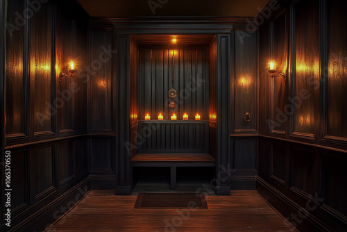 Catholic church confessional, private place for praying, holy interior of cathedral