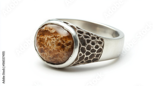 Unique silver ring with natural stone, showcasing intricate details and timeless elegance