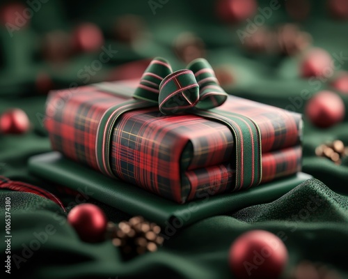 Classic Red and Green Christmas Gift Wrapping with Plaid Ribbon, Festive Seasonal Touch for Holiday Presents, Beautiful Holiday Decor and Gift Ideas for Christmas, Hanukkah, Kwanzaa, and New Year's photo