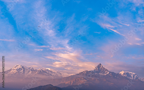 Landscape view of Mount Machhapuchhre range in  Kaski, Nepal. photo