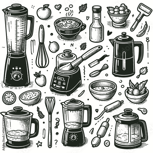 Food processor set doodle vector 
