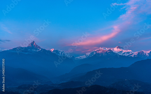 Landscape view of mount Annapurna range in Kaski, Nepal. photo