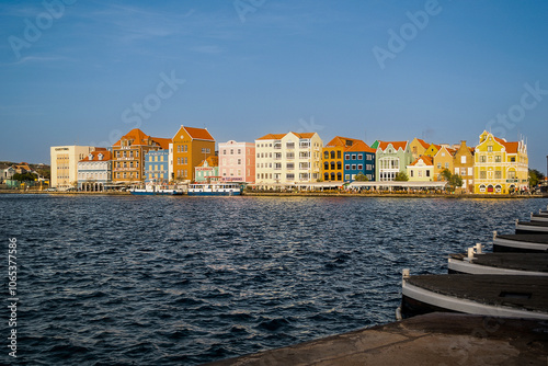 Floating Bridge and Colorful Houses in Curacao photo