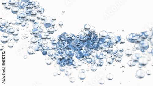 Blue cosmetic serum with liquid bubbles in a 3D abstract background. Hydrating essence gel enriched with collagen molecules. Moisturizing cream or oil for advanced skincare, beauty, and skin health. 