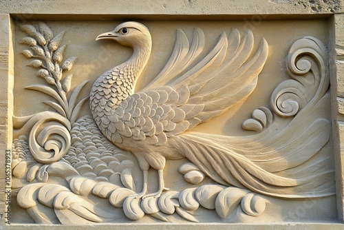 Stone Relief of a Bird with Spread Wings photo