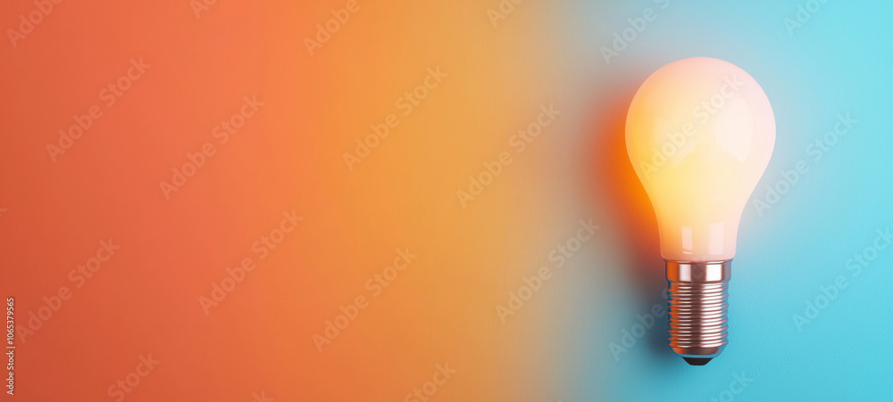 glowing light bulb against colorful gradient background, symbolizing creativity and ideas