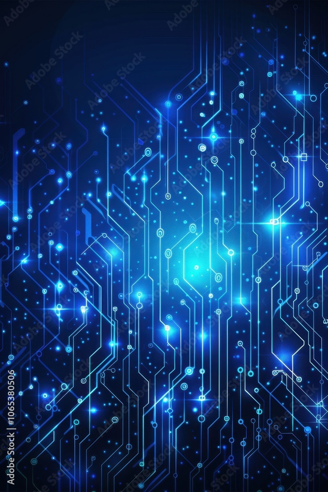 Obraz premium Abstract blue circuit board design with glowing dots and lines