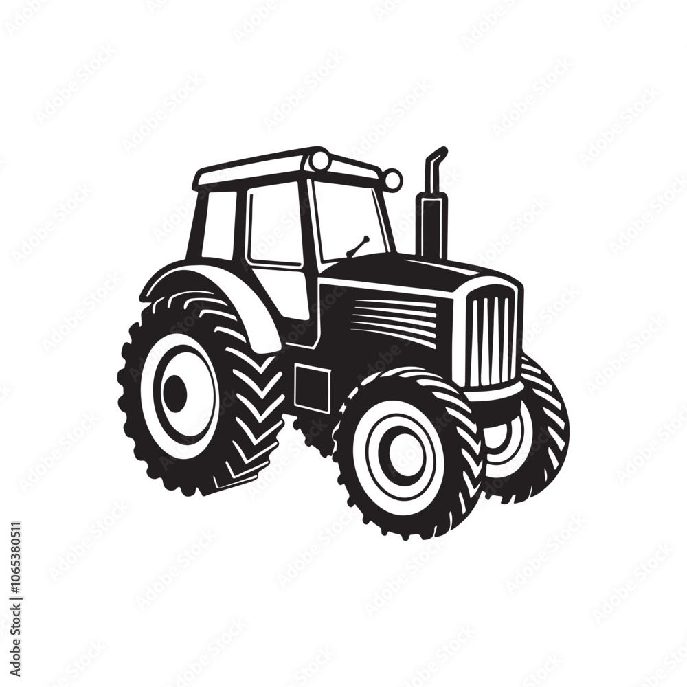 Obraz premium Farm Tractor silhouette vector, black and white silhouette, vector and&nbsp;illustration