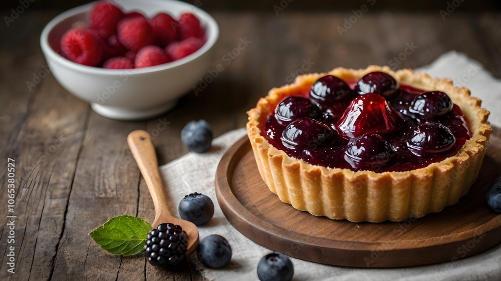 Delicious berry tart with fresh mixed berries jam on wooden table, strawberry raspberry blueberry blackberry baked pie dessert. luscious sweet homemade cake Delicious berry tart with fresh mixed berries jam on wooden table, strawberry raspberry blueberry blackberry baked pie dessert. luscious sweet homemade cake