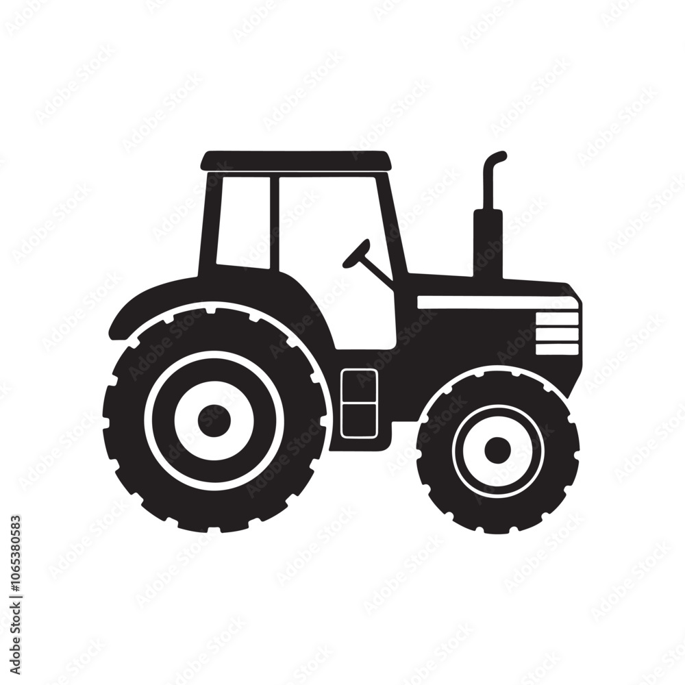 Obraz premium Farm Tractor silhouette vector, black and white silhouette, vector and&nbsp;illustration