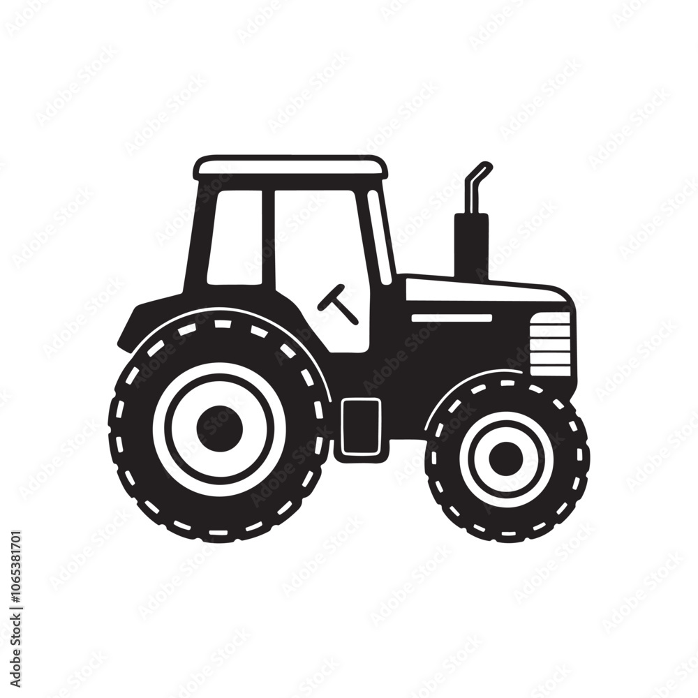 Fototapeta premium Farm Tractor silhouette vector, black and white silhouette, vector and&nbsp;illustration