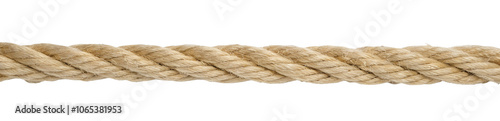 Twisted hemp rope, isolated on white background, twisted, fiber, rough, strong,