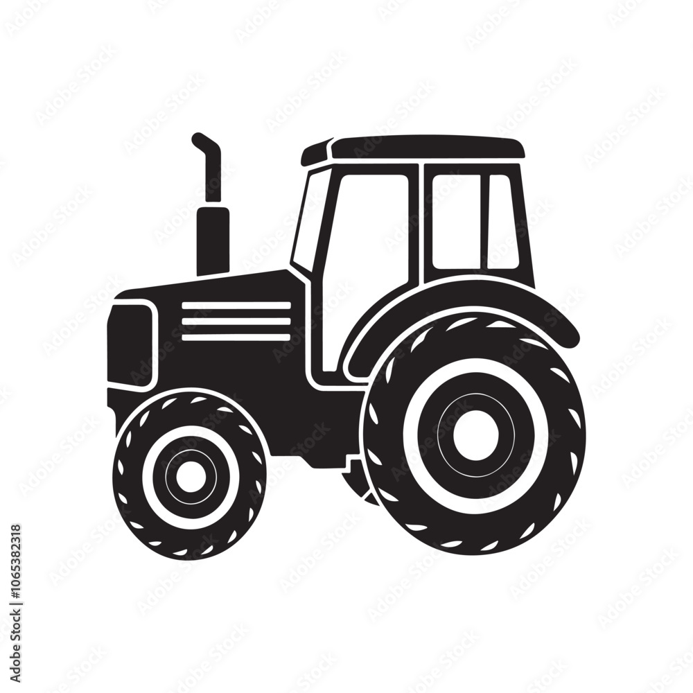 Obraz premium Farm Tractor silhouette vector, black and white silhouette, vector and&nbsp;illustration