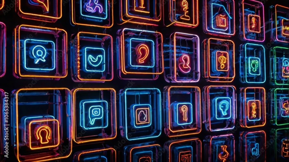 custom made wallpaper toronto digitalNeon social media icons glowing in digital world