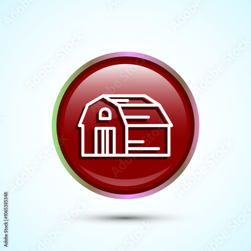 Farming Barn Icon Design Illustration, Farm and Agriculture Barn Sign, Red Color Round Button Design