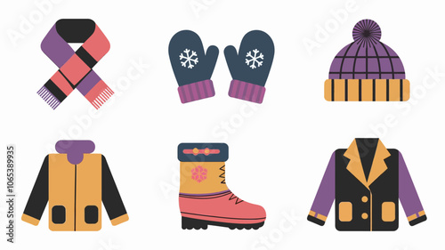 Minimalist Winter Clothing Collection Icon Set
