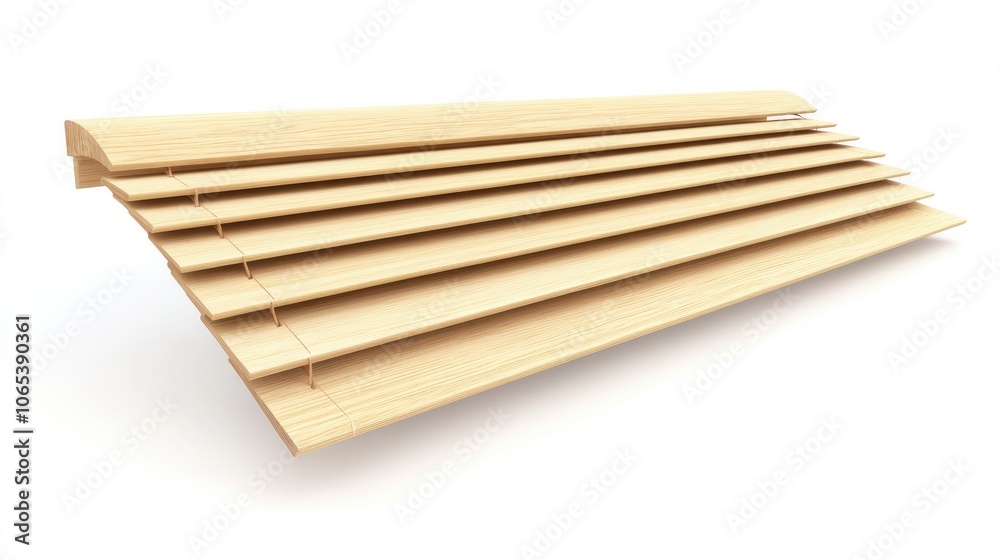 Set of closed wooden blinds in a light, natural color, isolated on white background for a minimalist aesthetic Set of closed wooden blinds in a light, natural color, isolated on white background for a minimalist aesthetic