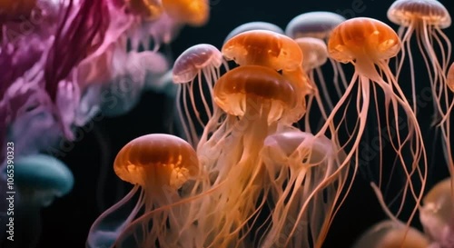 There are lots of colorful jellyfish in the ocean
