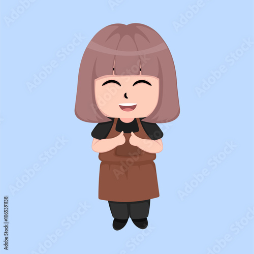 Cute chibi barista girl