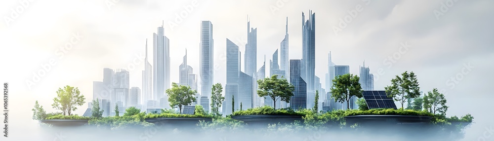 Fototapeta premium Futuristic Cityscape with Green Roofs and Solar Panels
