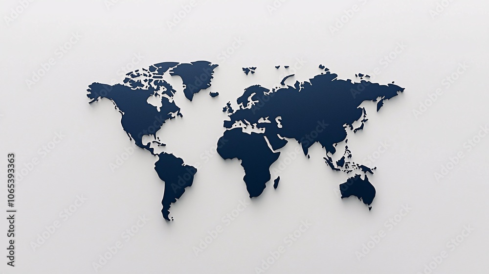 Stylized world map silhouette in dark color on a clean white background ...