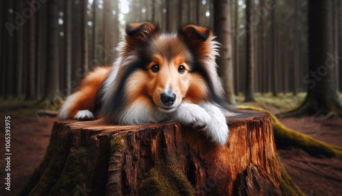 Collie chillt auf Baumstamm photo