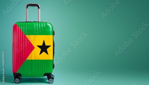 サントメ・プリンシの国旗のスーツケース。(Sao Tome and Principe flag on a stylish suitcase and copy space.)
 photo